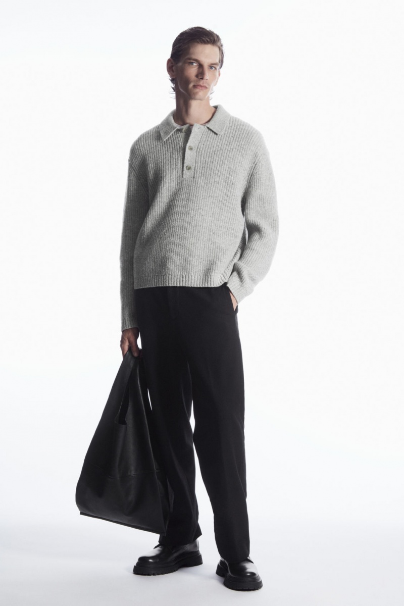 Pánské Polo Triko COS Žebrovaný Vlna And Cashmere-Blend Světle Šedé | ZXBE-17634