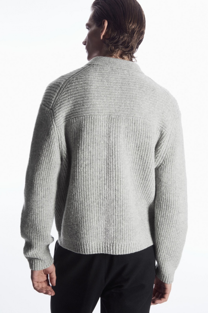 Pánské Polo Triko COS Žebrovaný Vlna And Cashmere-Blend Světle Šedé | ZXBE-17634