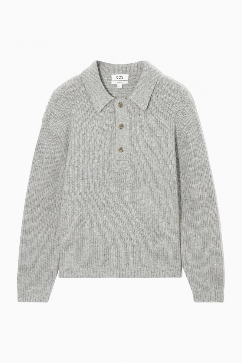 Pánské Polo Triko COS Žebrovaný Vlna And Cashmere-Blend Světle Šedé | ZXBE-17634