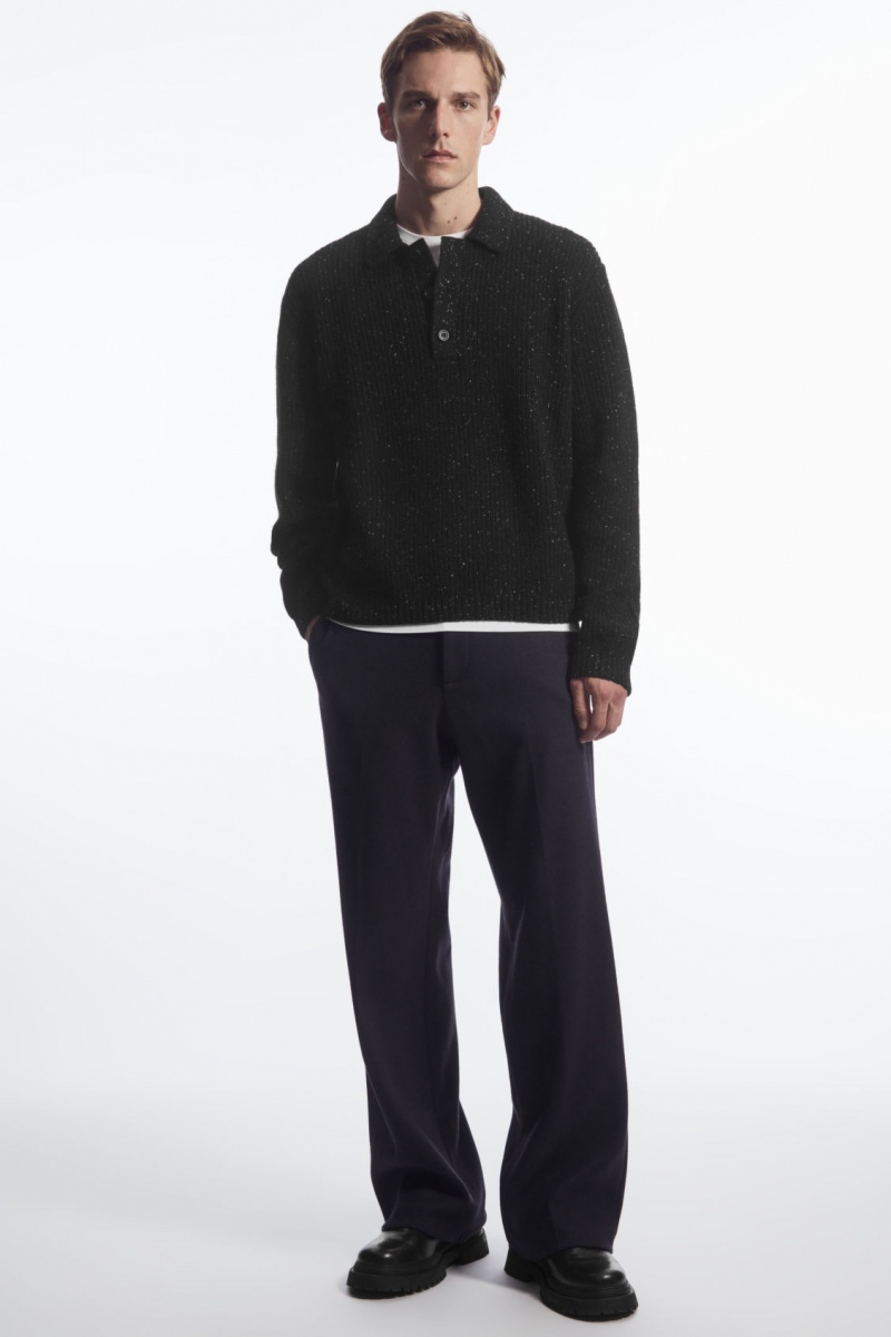 Pánské Polo Triko COS Žebrovaný Vlna And Cashmere-Blend Černé | TMPA-09763