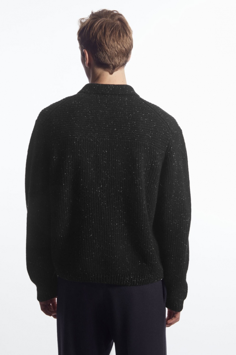 Pánské Polo Triko COS Žebrovaný Vlna And Cashmere-Blend Černé | TMPA-09763