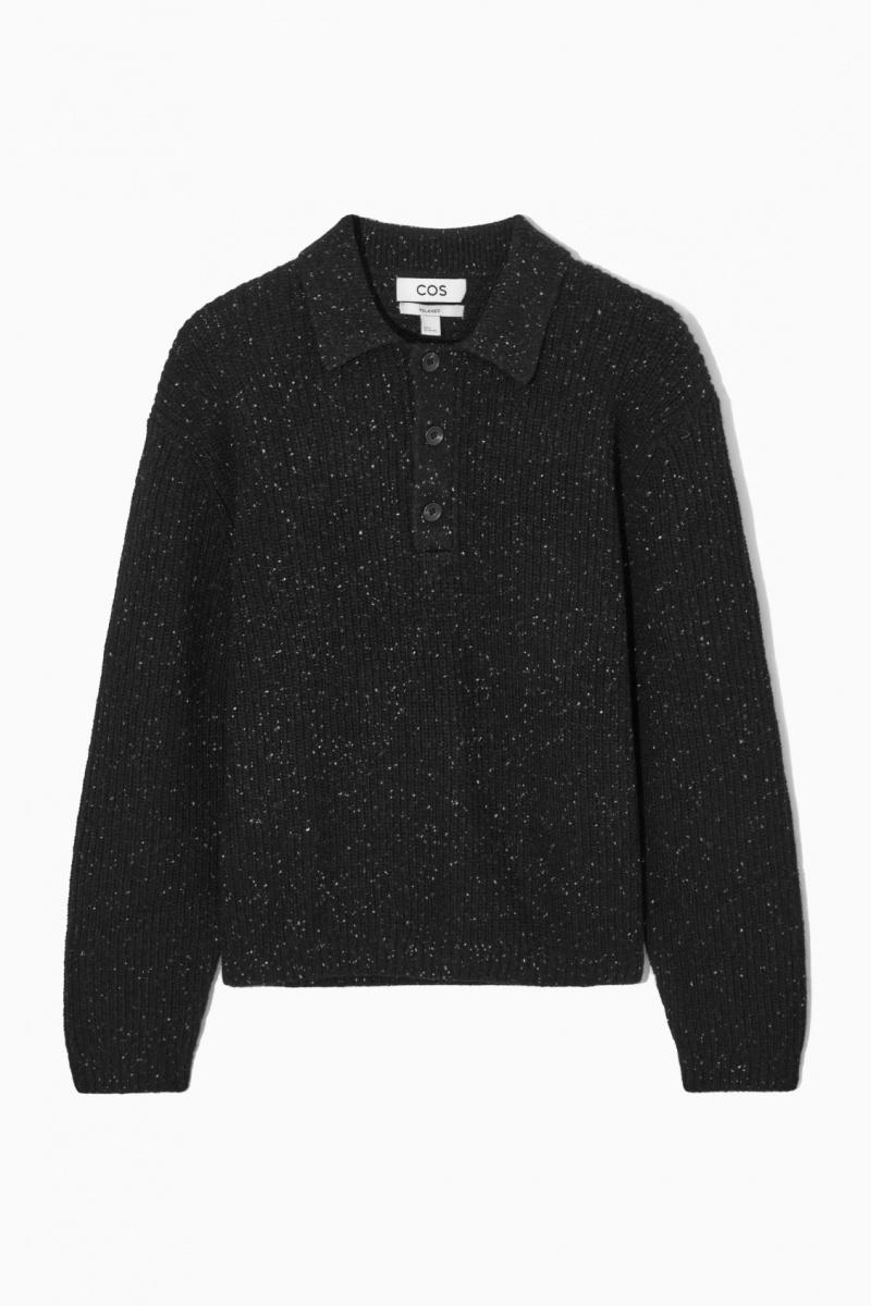 Pánské Polo Triko COS Žebrovaný Vlna And Cashmere-Blend Černé | TMPA-09763