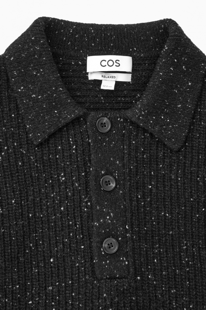 Pánské Polo Triko COS Žebrovaný Vlna And Cashmere-Blend Černé | TMPA-09763