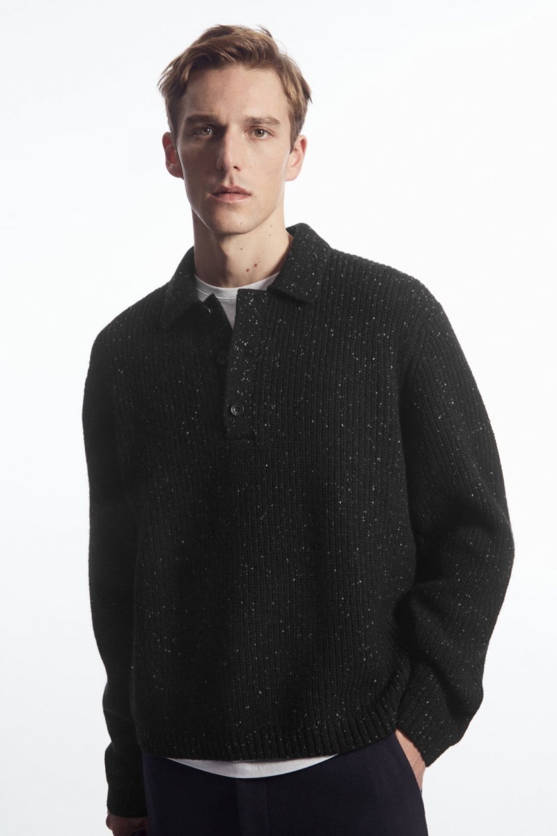 Pánské Polo Triko COS Žebrovaný Vlna And Cashmere-Blend Černé | TMPA-09763