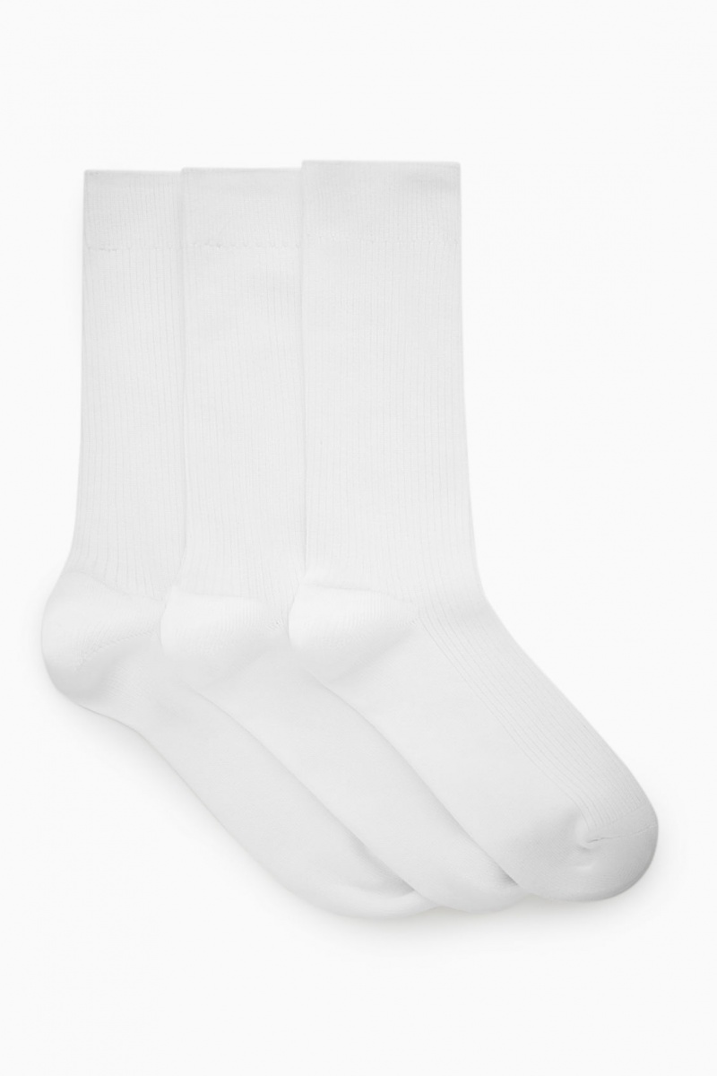 Pánské Ponožky COS 3-Pack Žebrovaný Bílé | UMLJ-50729