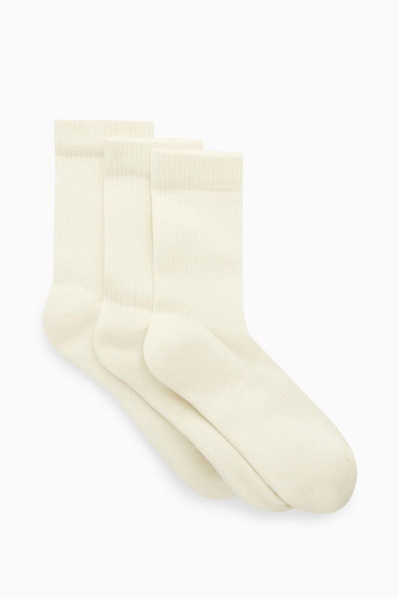 Pánské Ponožky COS 3-Pack Žebrovaný Sports Bílé | VFUN-14683