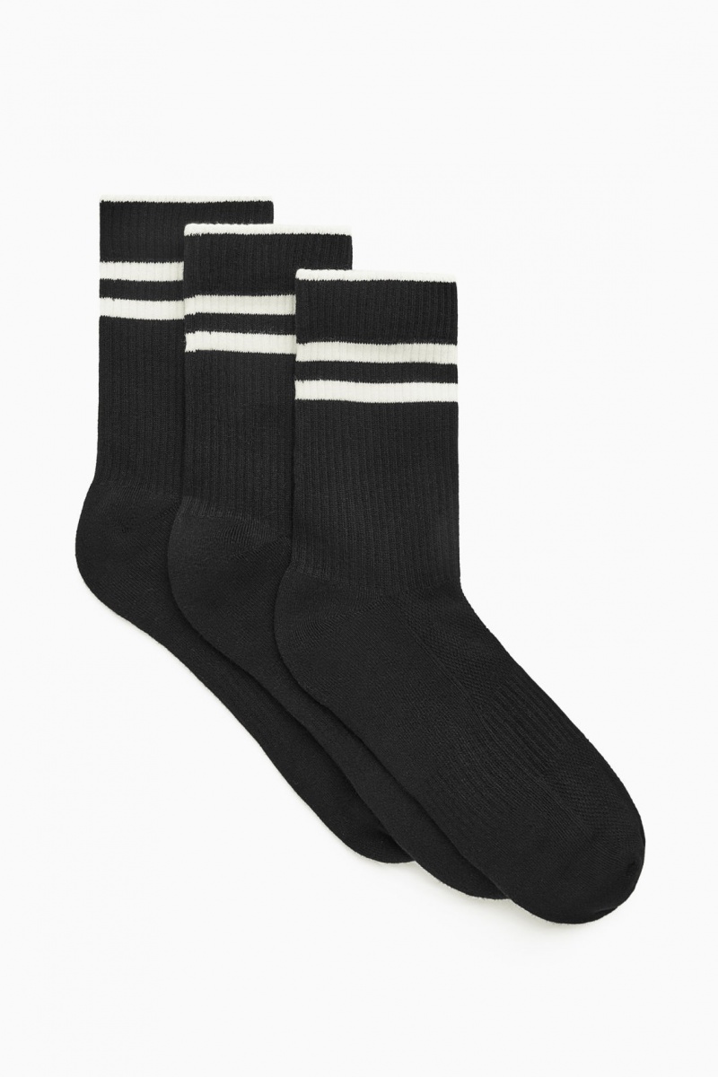 Pánské Ponožky COS 3-Pack Žebrovaný Sports Černé | FOQY-37084