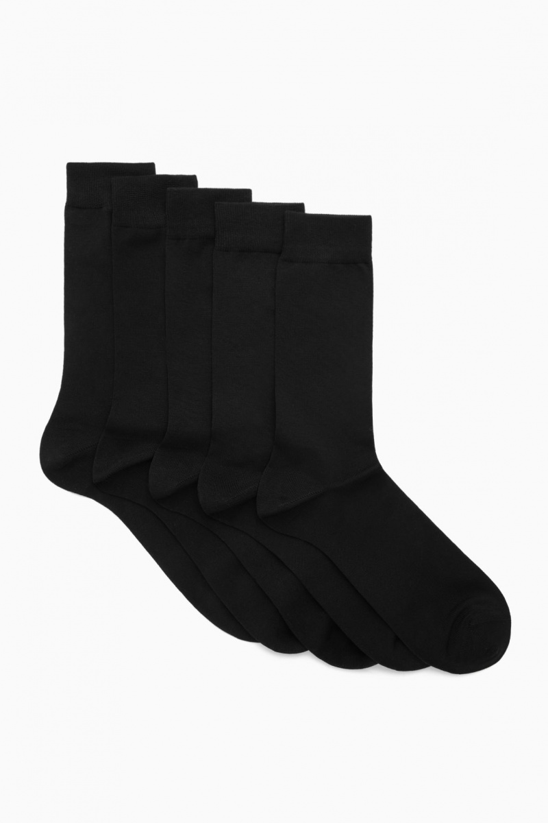 Pánské Ponožky COS 5-Pack Mercerised Bavlněné Černé | NFMB-63418