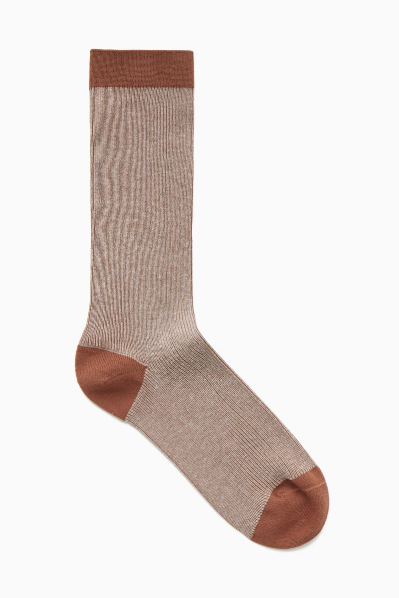 Pánské Ponožky COS Colour-Block Mercerised Bavlněné Hnědé | QSME-79305
