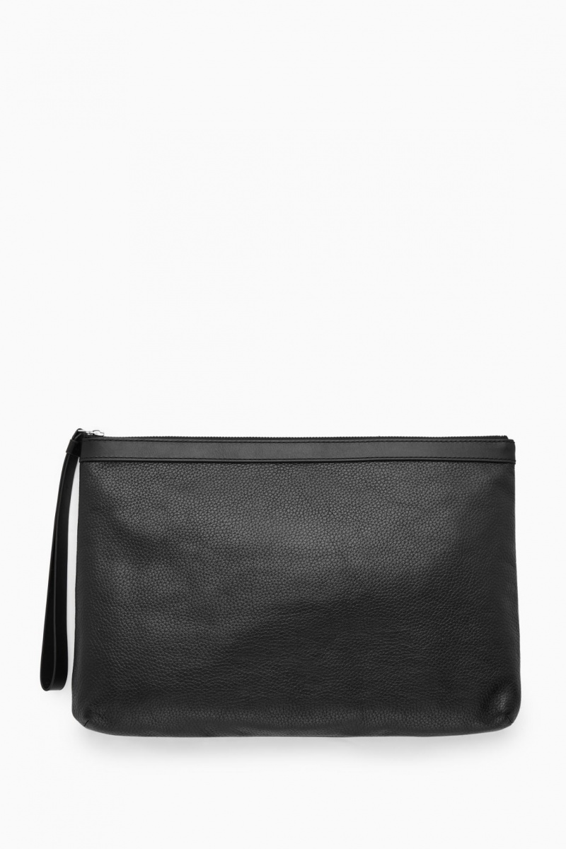 Pánské Pouches COS Zipped Folio Pouch Grained Læder Černé | DLTC-34617