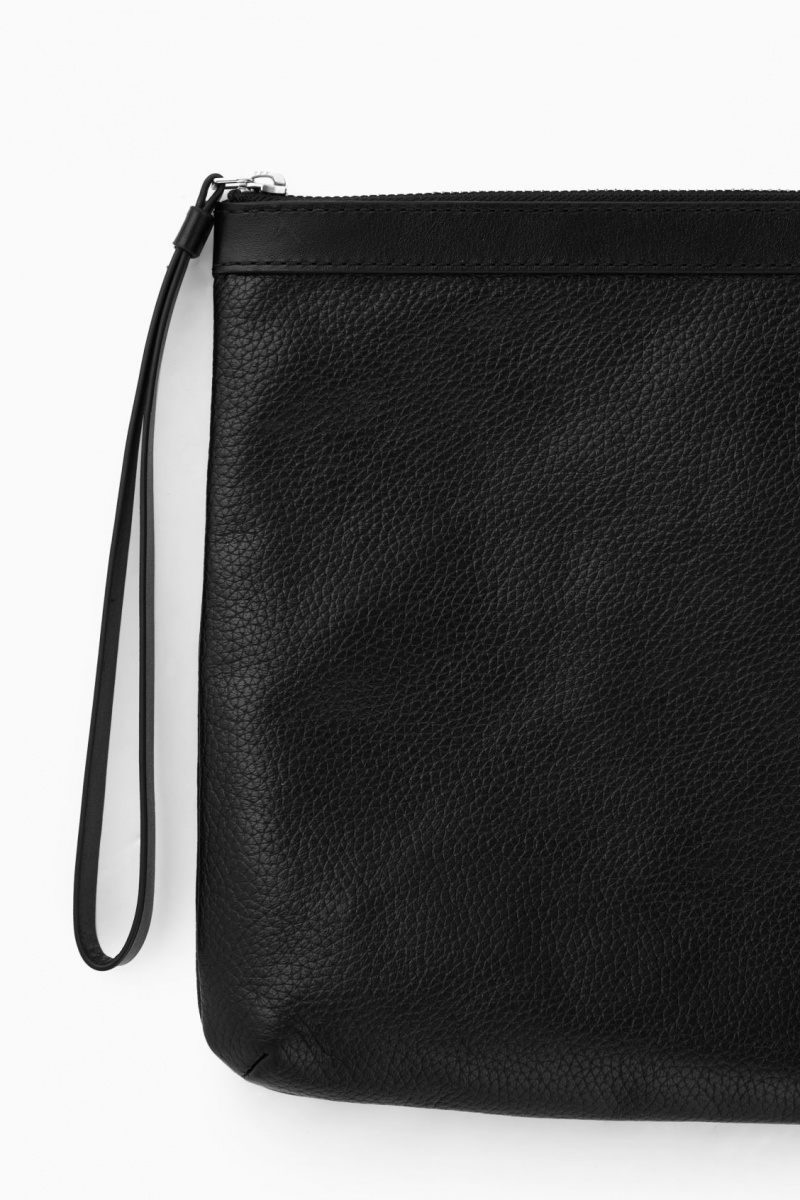 Pánské Pouches COS Zipped Folio Pouch Grained Læder Černé | DLTC-34617