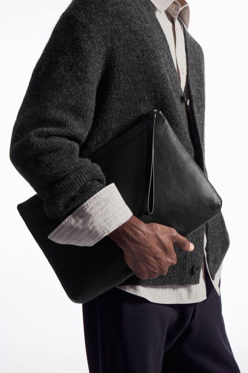 Pánské Pouches COS Zipped Folio Pouch Grained Læder Černé | DLTC-34617
