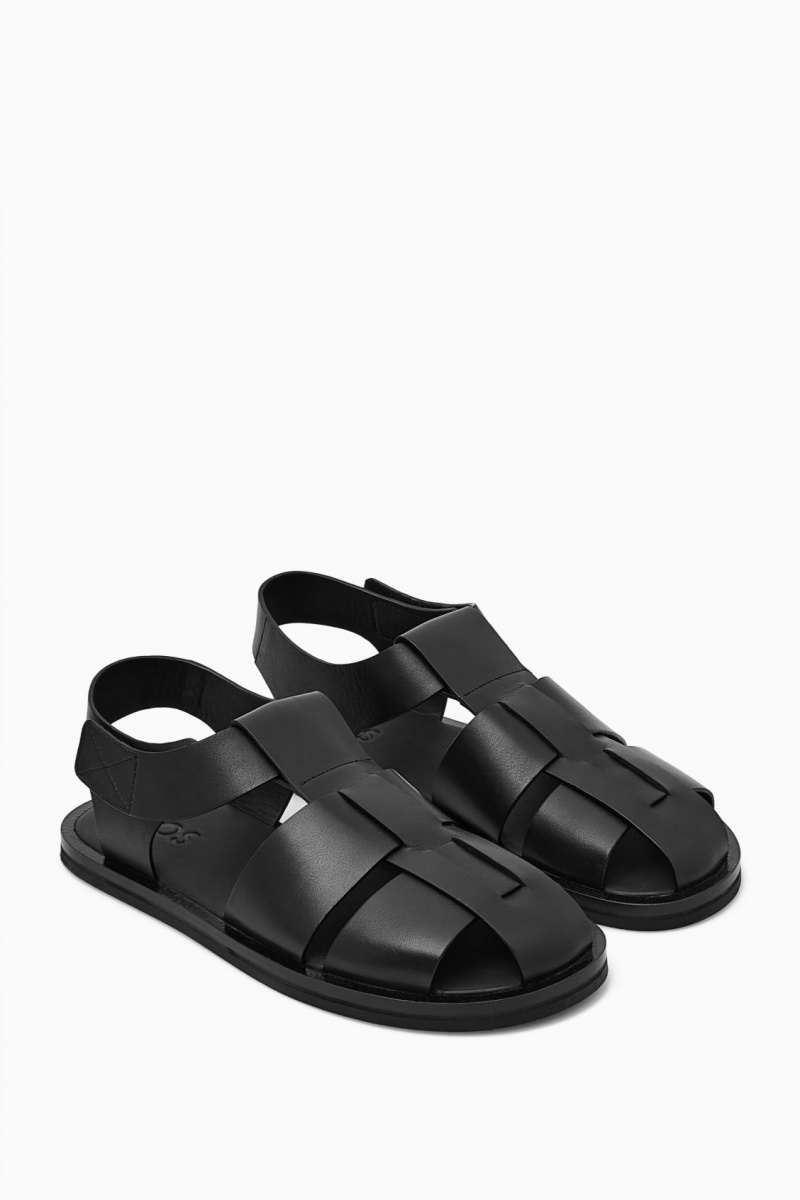 Pánské Sandály COS Læder Fisherman Černé | AKEW-10653