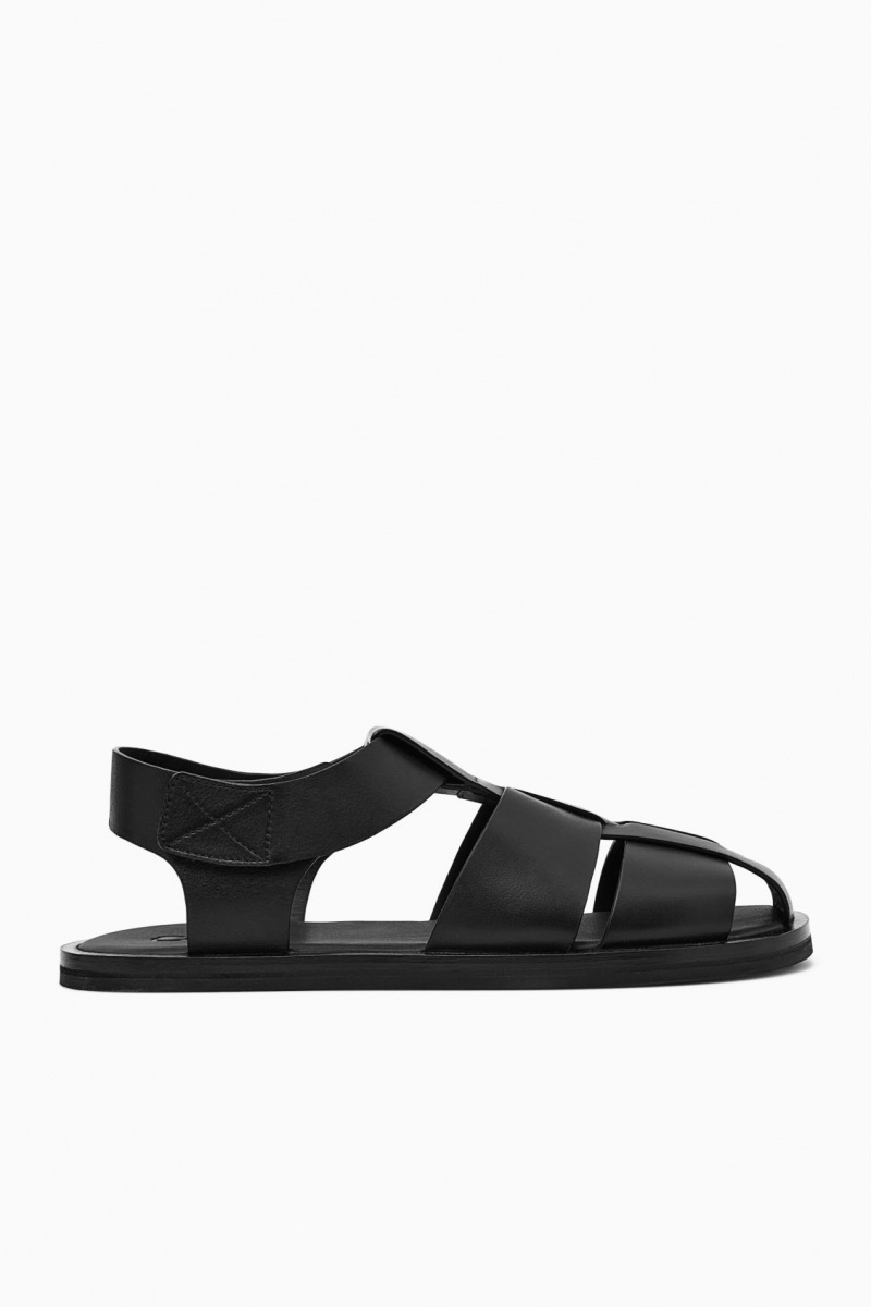 Pánské Sandály COS Læder Fisherman Černé | PVYF-04872