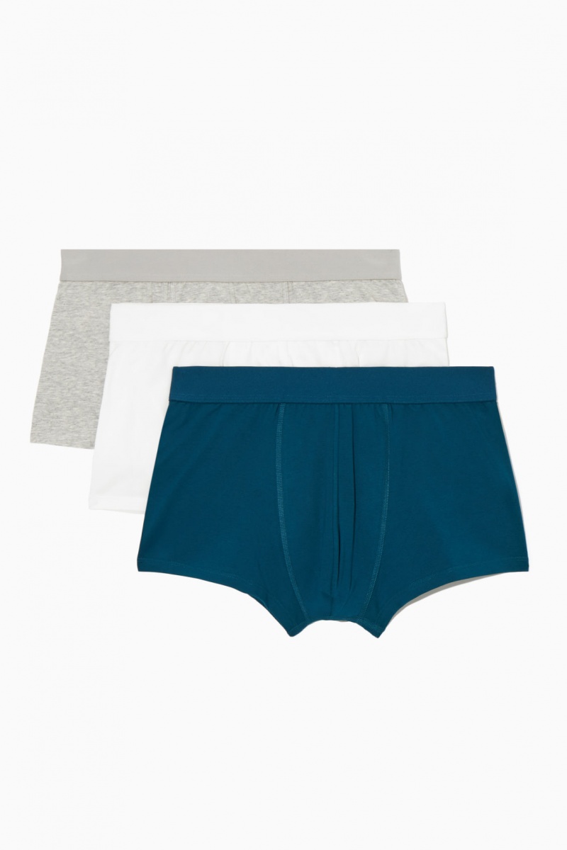 Pánské Slipy COS 3-Pack Jersey Boxerské Bílé Tyrkysové Šedé | FRTS-86320