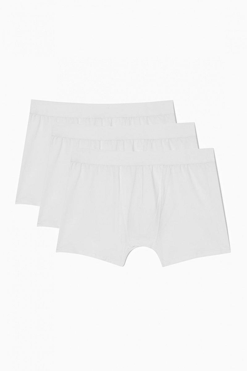 Pánské Slipy COS 3-Pack Long Boxerské Bílé | DRKH-48920