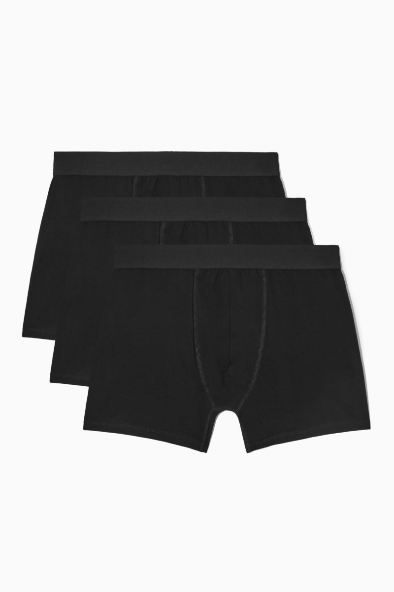 Pánské Slipy COS 3-Pack Long Boxerské Černé | CTEJ-98217
