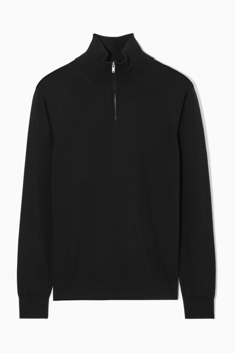 Pánské Svetry COS Funnel-Neck Vlna Half-Zip Černé | JMOY-32456