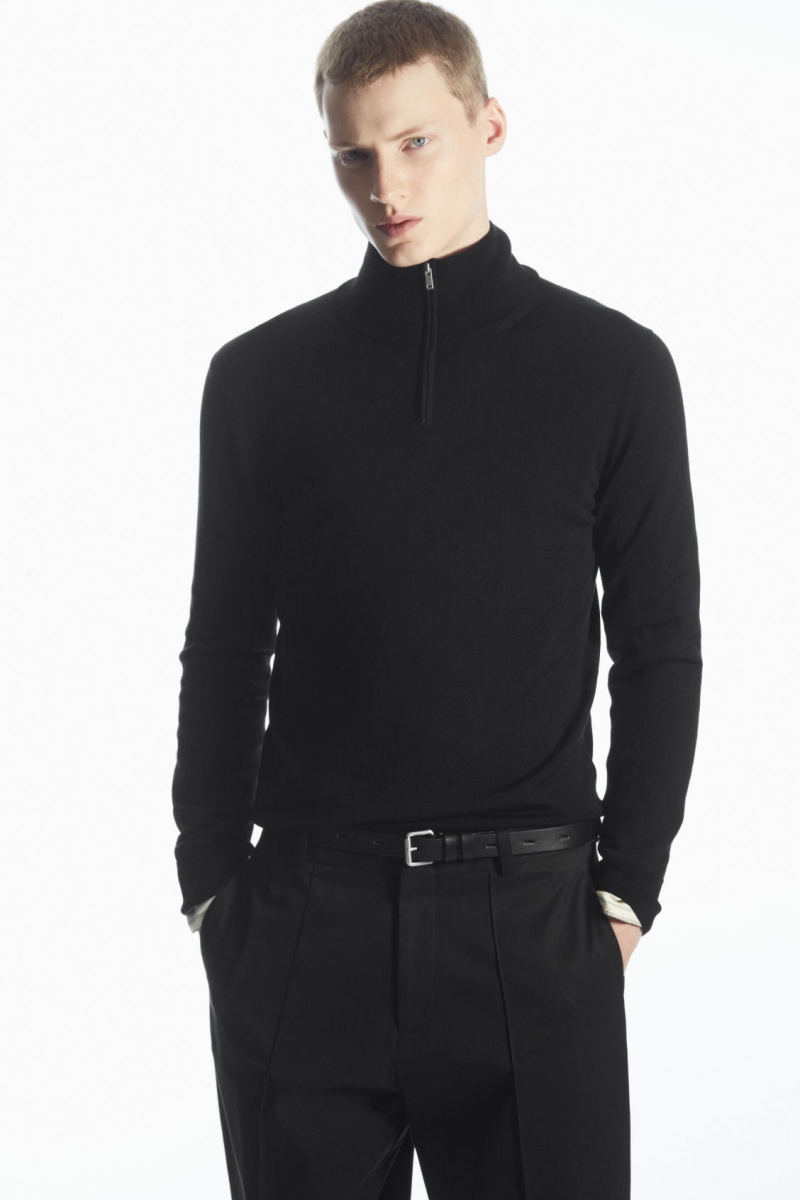 Pánské Svetry COS Funnel-Neck Vlna Half-Zip Černé | JMOY-32456