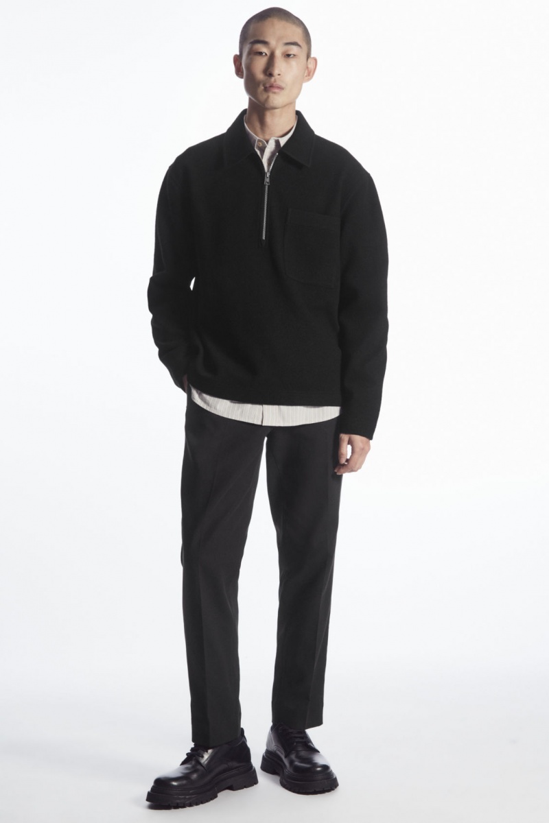 Pánské Svetry COS Half-Zip Vlna-Blend Černé | PFDV-30781