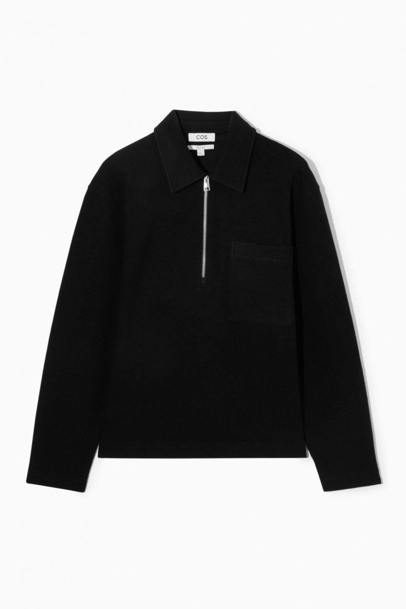 Pánské Svetry COS Half-Zip Vlna-Blend Černé | PFDV-30781