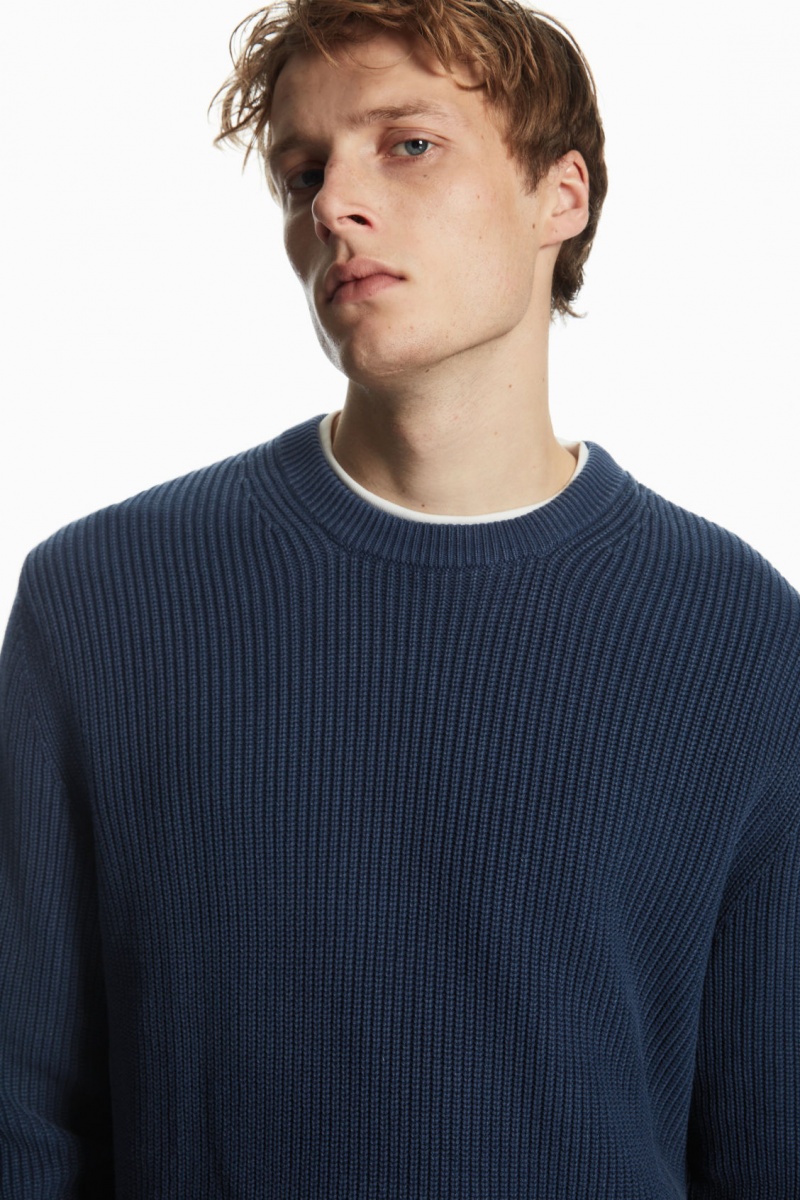 Pánské Svetry COS Stone-Washed Pletené Tmavě Blankyt | YEBV-80639