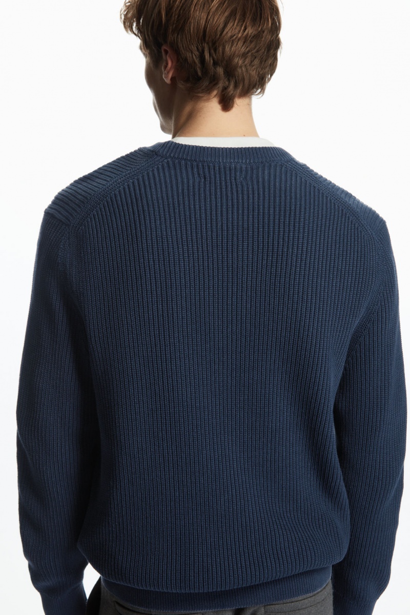Pánské Svetry COS Stone-Washed Pletené Tmavě Blankyt | YEBV-80639