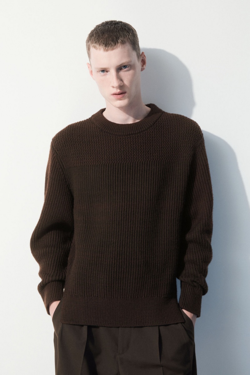 Pánské Svetry COS The Paneled Vlna Tmavě Hnědé | HCFW-60921