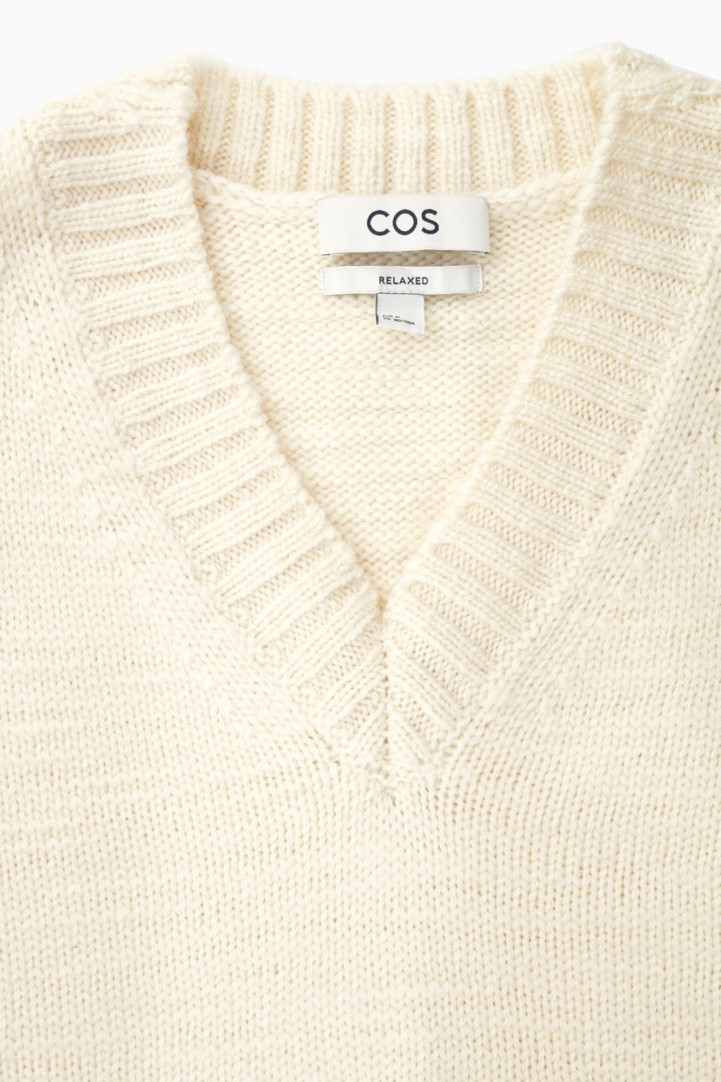 Pánské Svetry COS V-Neck Vlna Krém | QOYT-59147