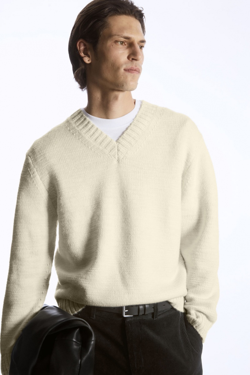 Pánské Svetry COS V-Neck Vlna Krém | QOYT-59147