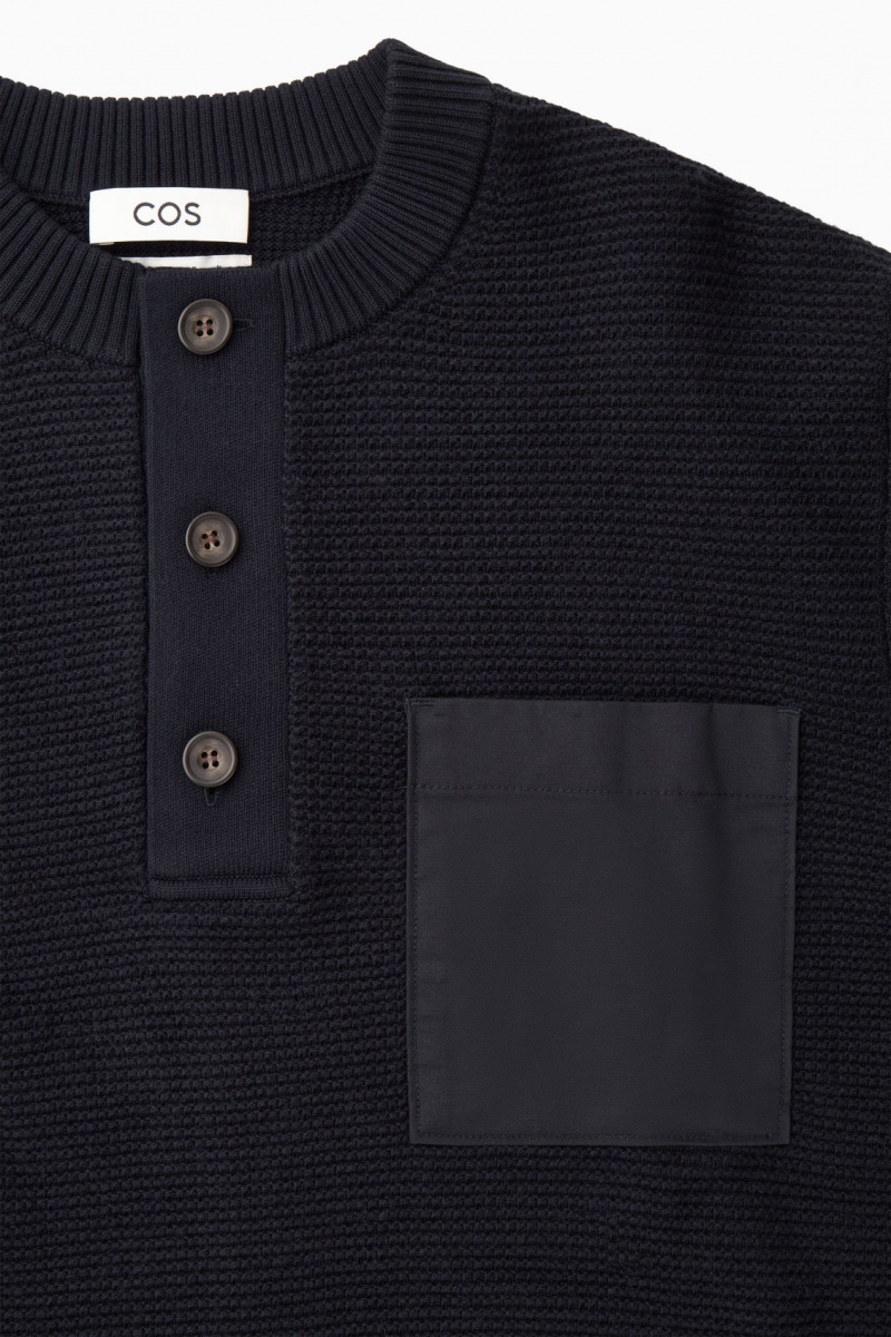 Pánské Svetry COS Waffle-Knit Henley Tmavě Blankyt | ZHYX-27580