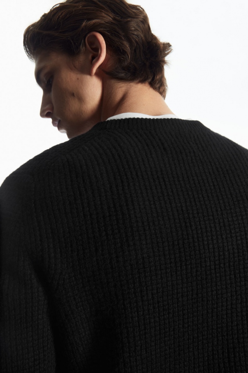 Pánské Svetry COS Waffle-Knit Pure Cashmere Černé | UWVE-83259