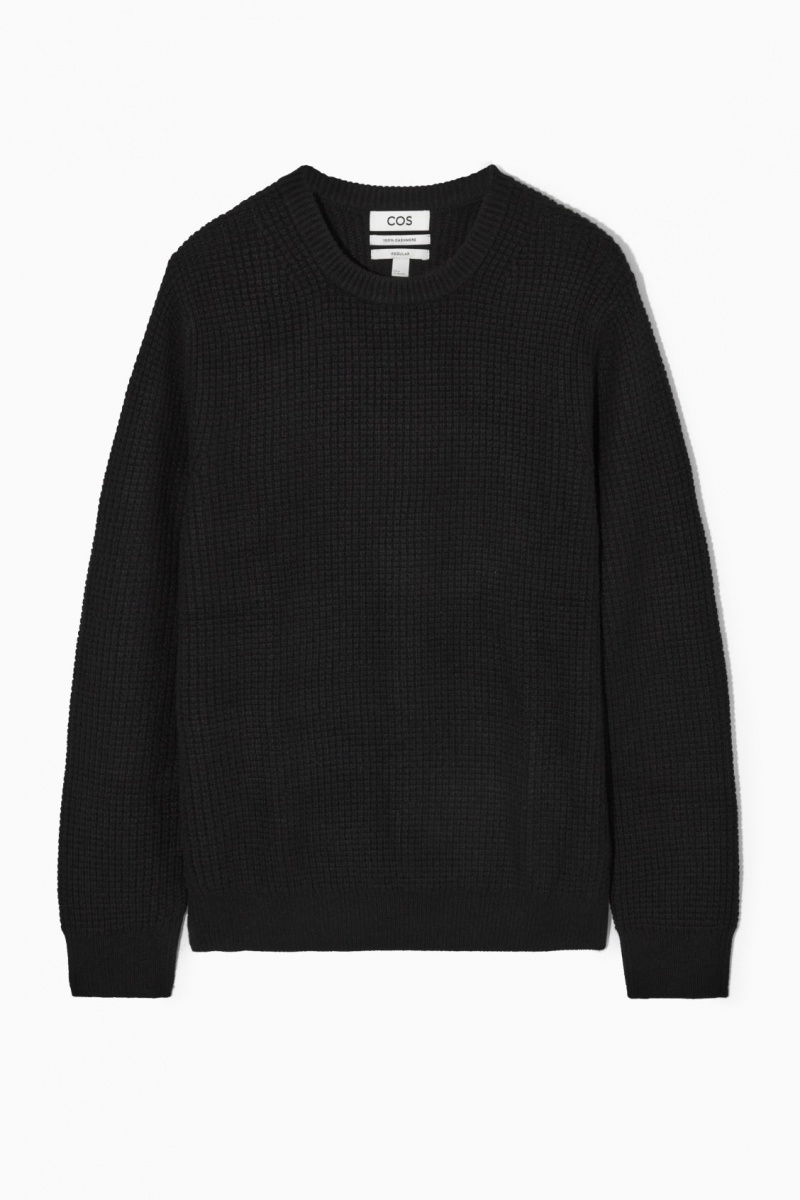 Pánské Svetry COS Waffle-Knit Pure Cashmere Černé | UWVE-83259