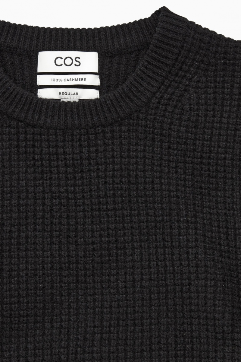 Pánské Svetry COS Waffle-Knit Pure Cashmere Černé | UWVE-83259