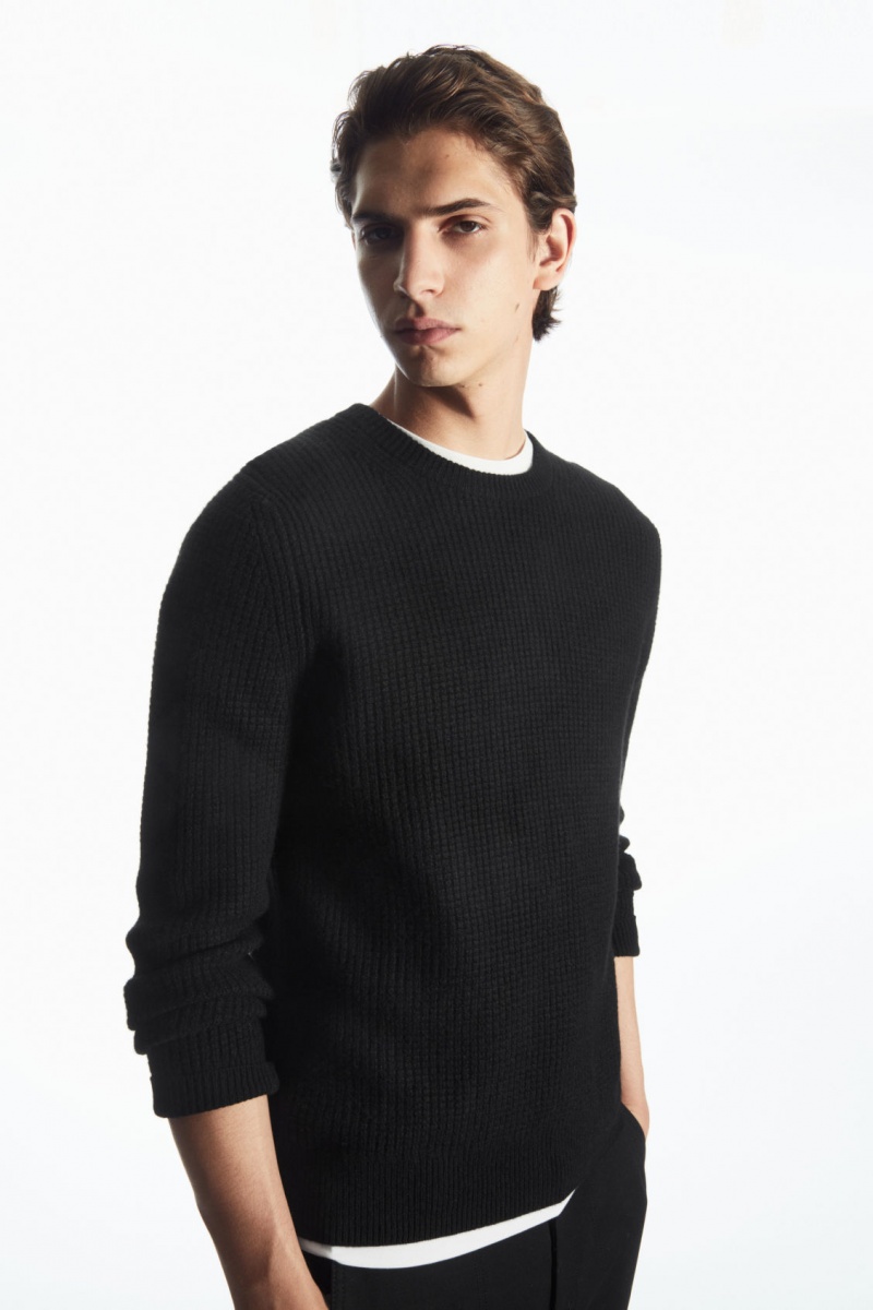 Pánské Svetry COS Waffle-Knit Pure Cashmere Černé | UWVE-83259