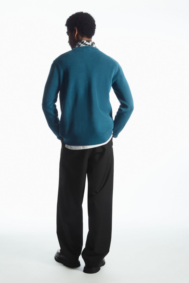 Pánské Svetry COS Žebrovaný-Knit Tmavě Tyrkysové | TLQP-48729
