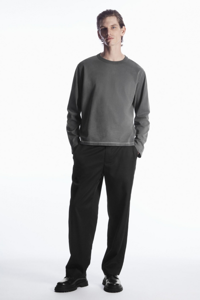 Pánské Tričko COS Boxy Heavyweight Long-Sleeved Tmavě Šedé | AMER-24589