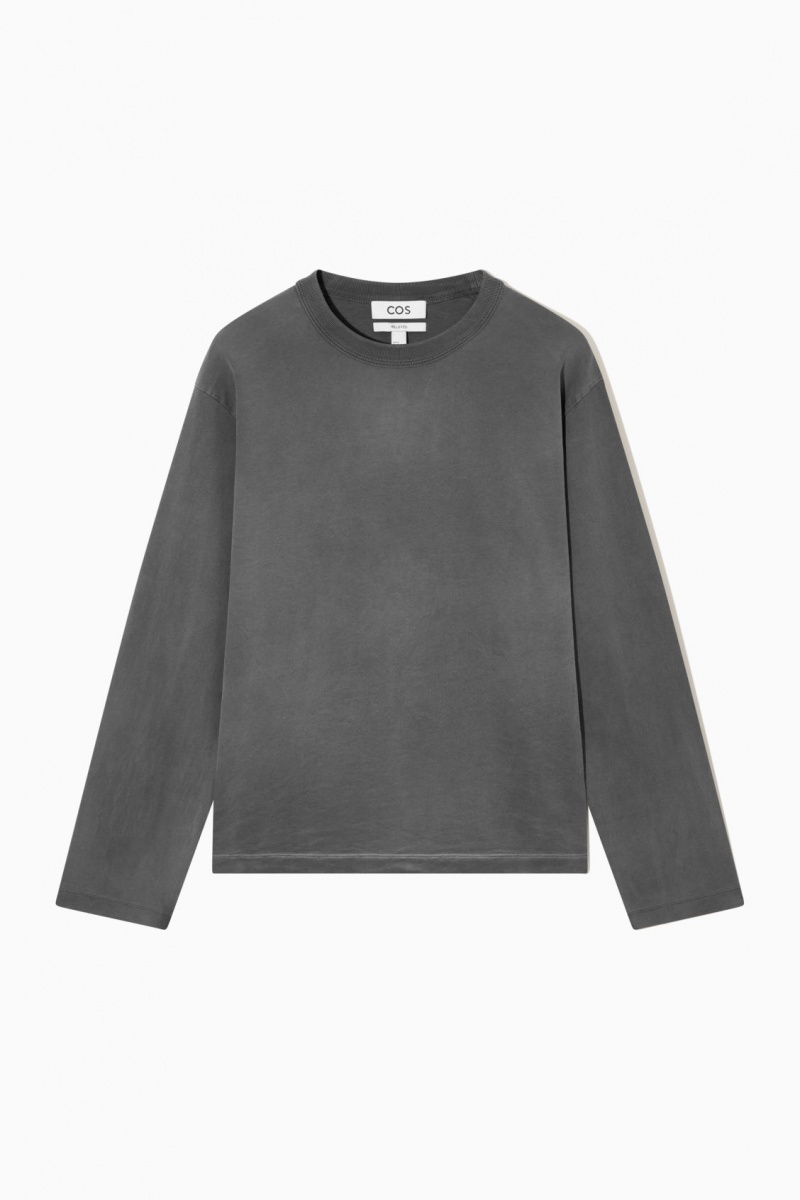 Pánské Tričko COS Boxy Heavyweight Long-Sleeved Tmavě Šedé | AMER-24589