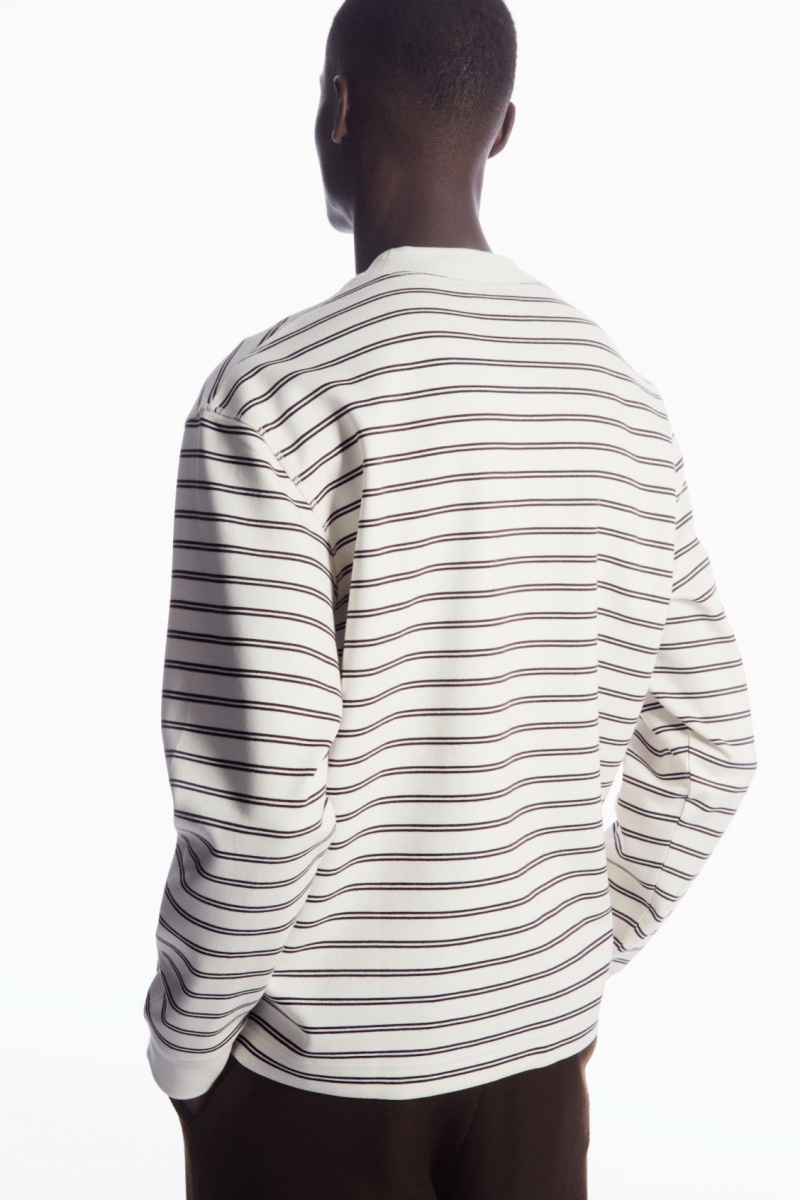 Pánské Tričko COS Pruhovaný Mock-Neck Long-Sleeved Bílé | DXZI-37685
