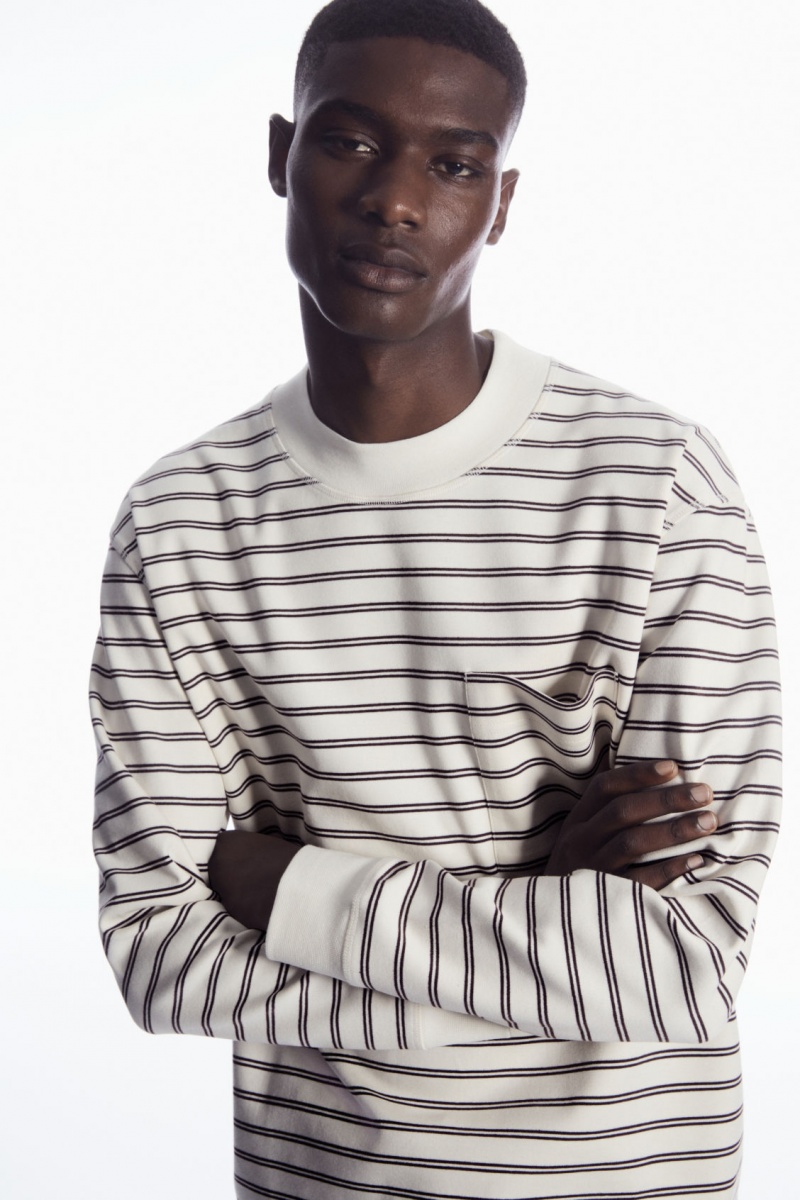 Pánské Tričko COS Pruhovaný Mock-Neck Long-Sleeved Bílé | DXZI-37685