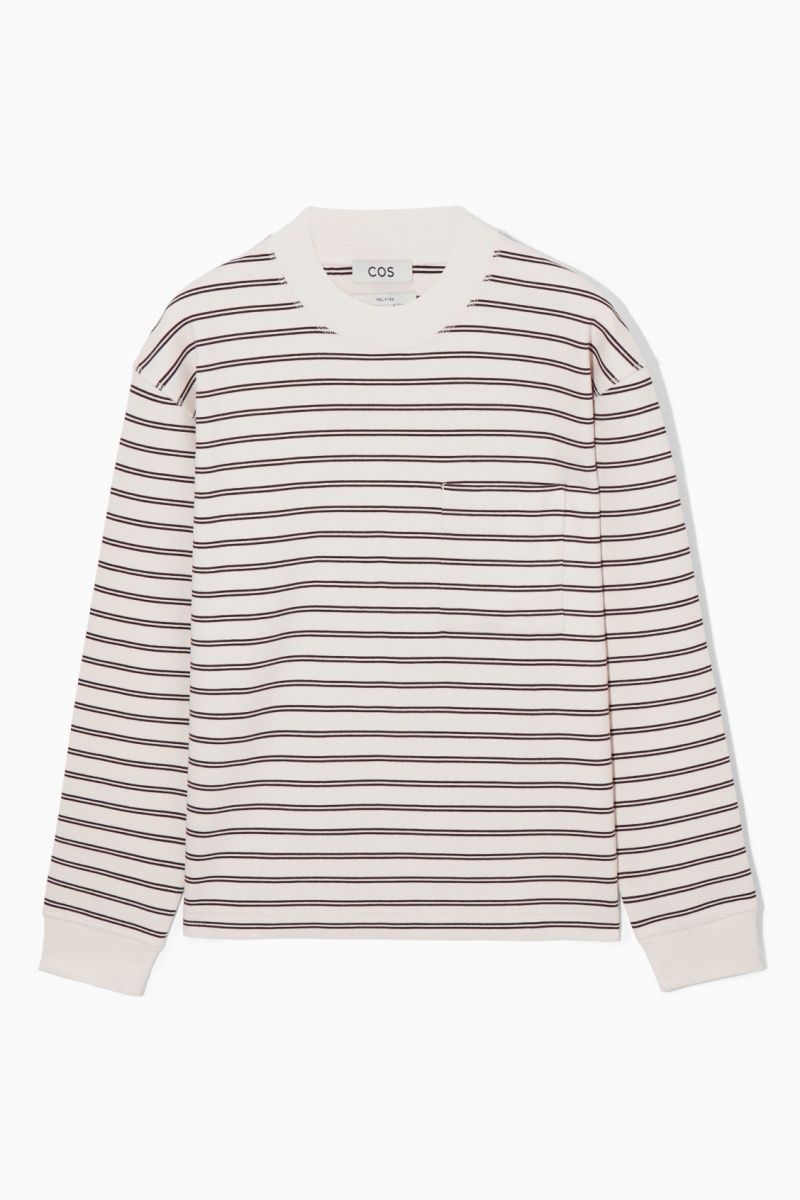 Pánské Tričko COS Pruhovaný Mock-Neck Long-Sleeved Bílé | DXZI-37685