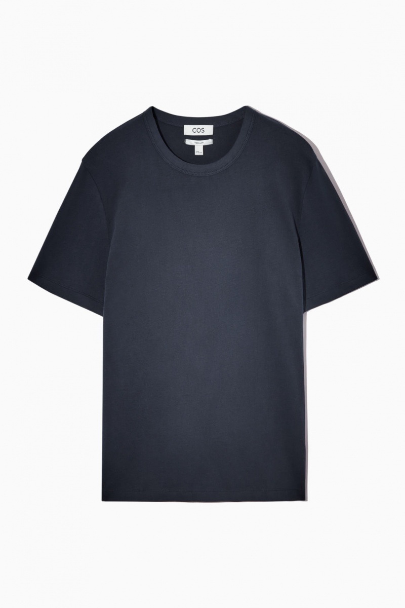 Pánské Tričko COS Regular-Fit Mid-Weight Brushed Tmavě Blankyt | ABQJ-21835