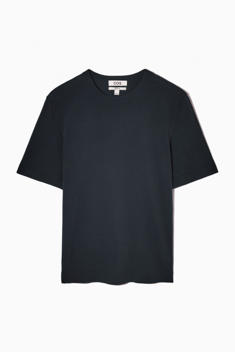 Pánské Tričko COS Regular-Fit Pletené-Cuff Tmavě Blankyt | DKCS-15483