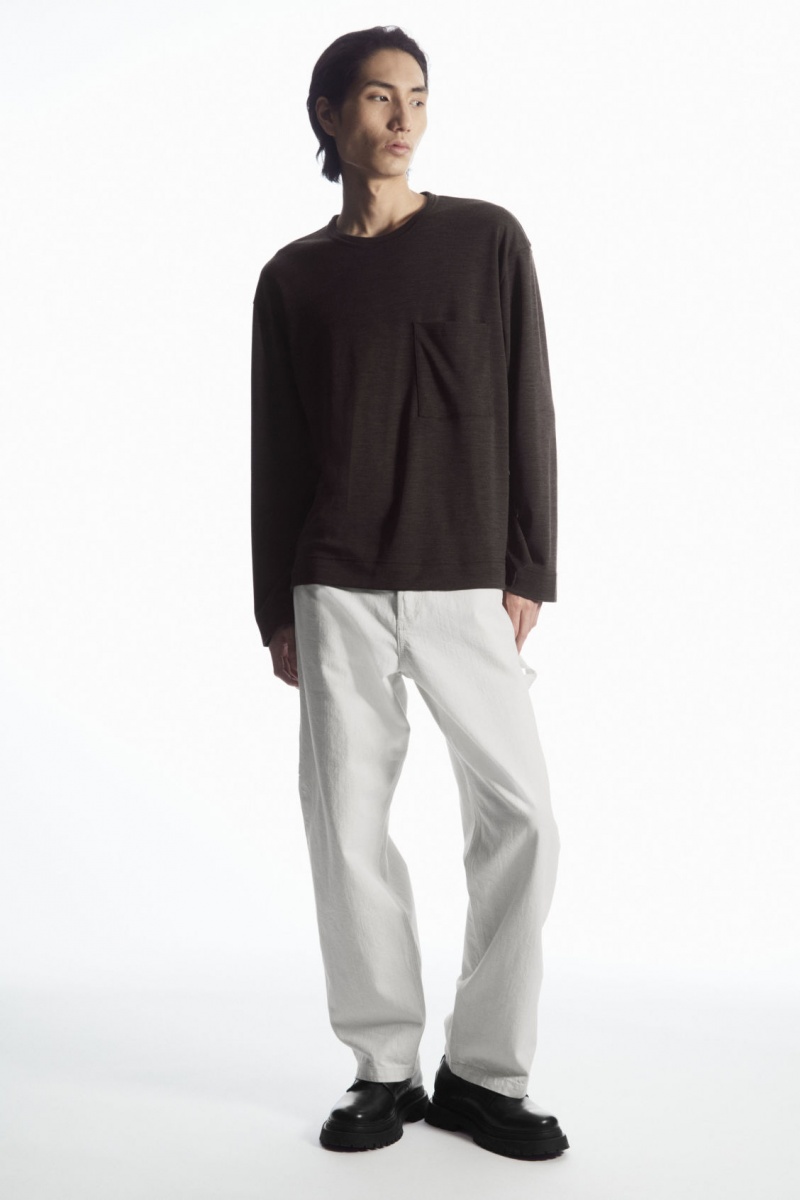 Pánské Tričko COS Vlna-Blend Long-Sleeved Tmavě Hnědé | BEWL-31582