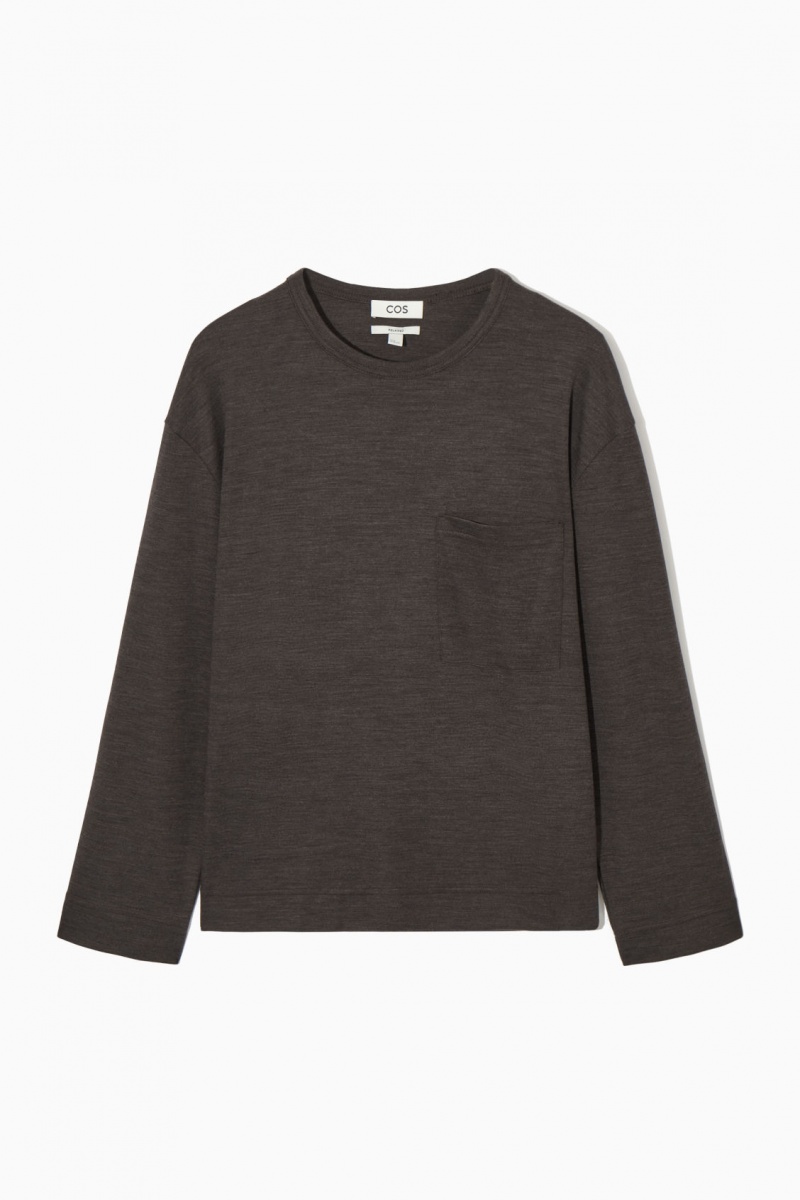 Pánské Tričko COS Vlna-Blend Long-Sleeved Tmavě Hnědé | BEWL-31582