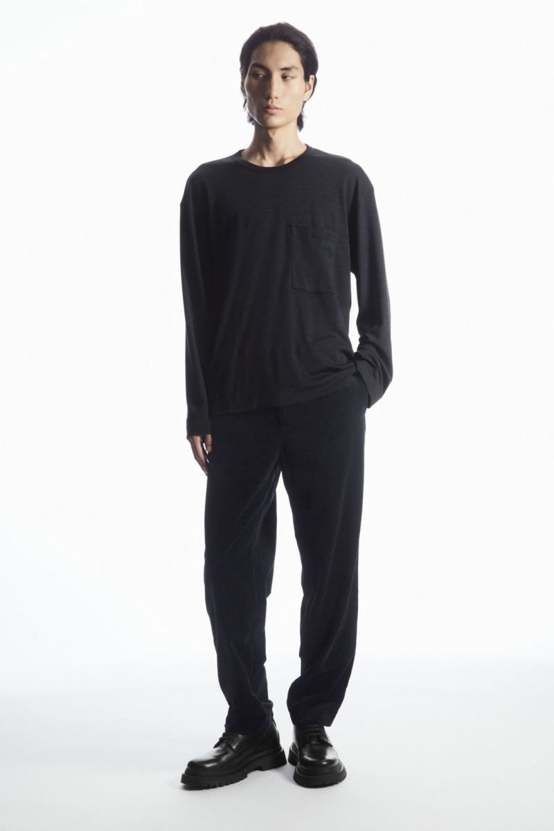 Pánské Tričko COS Vlna-Blend Long-Sleeved Tmavě Blankyt | YVNQ-40851