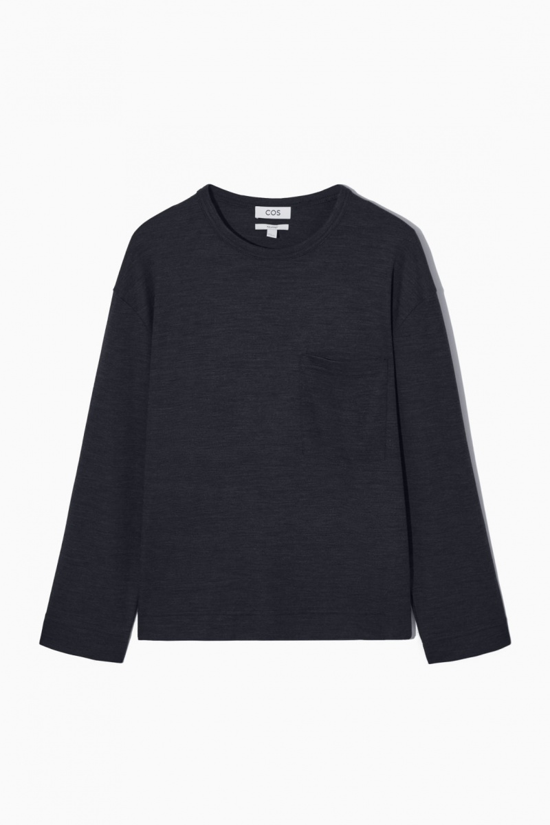 Pánské Tričko COS Vlna-Blend Long-Sleeved Tmavě Blankyt | YVNQ-40851