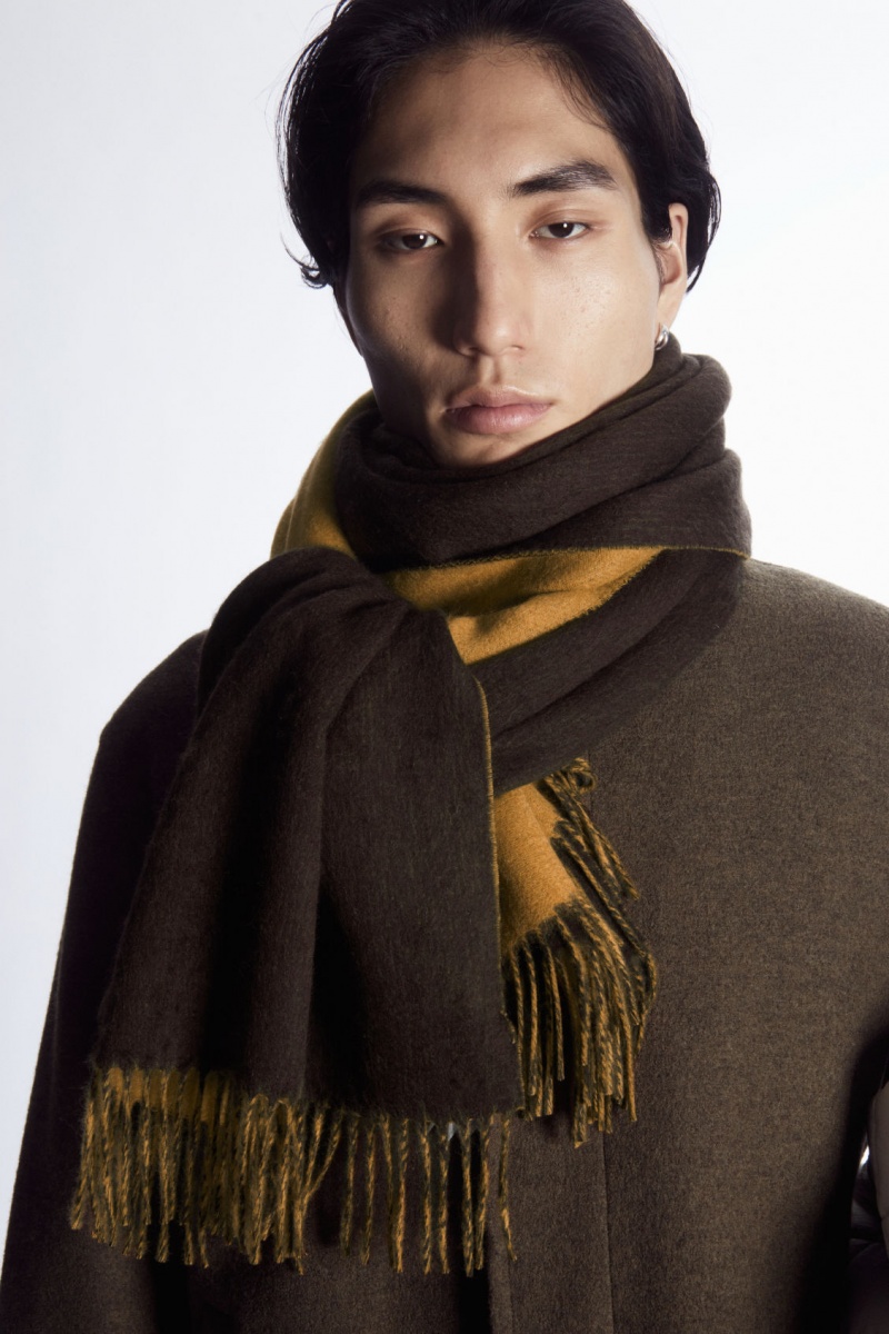 Pánské Šátek COS Vlna And Cashmere-Blend Fringed Tmavě Hnědé | ESKF-18572