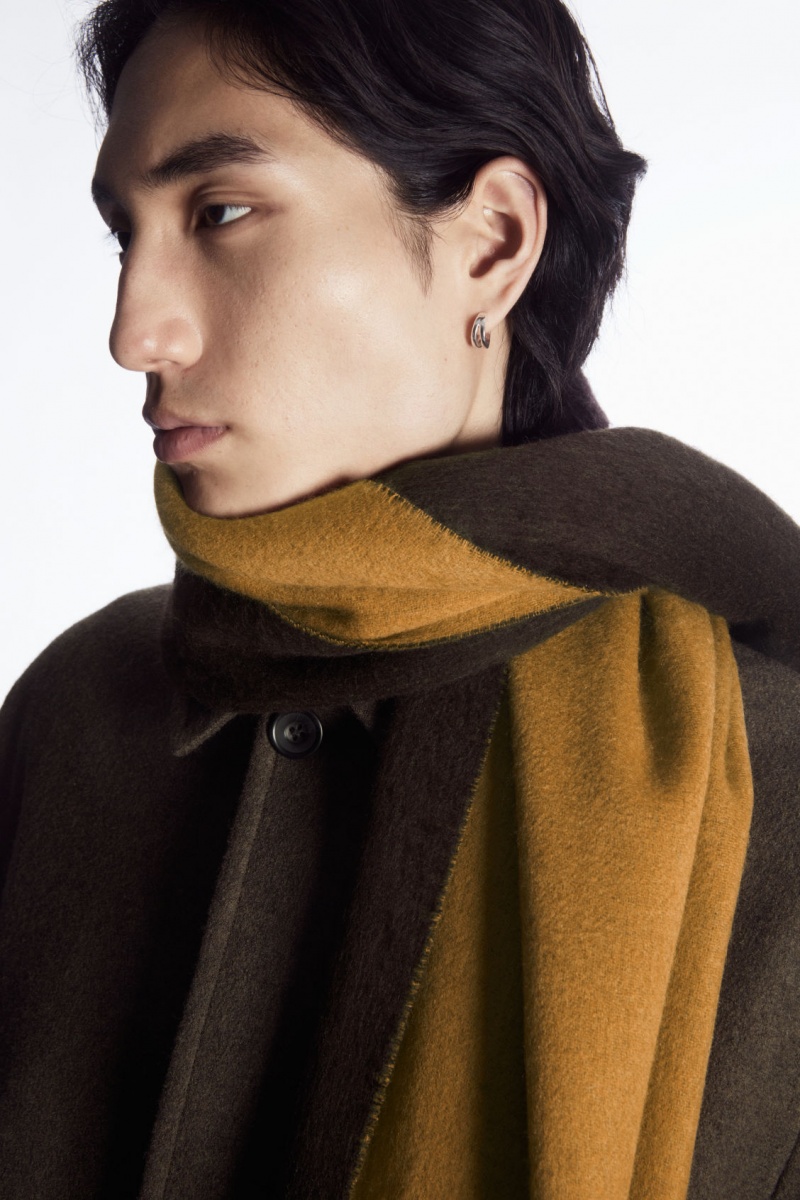 Pánské Šátek COS Vlna And Cashmere-Blend Fringed Tmavě Hnědé | AQOC-02563